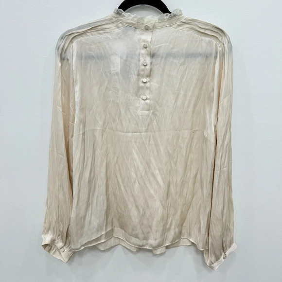 J. Crew Cream Ruffle Lace Blouse Size Large has tags long sleeve pin tuck - Picture 4 of 8